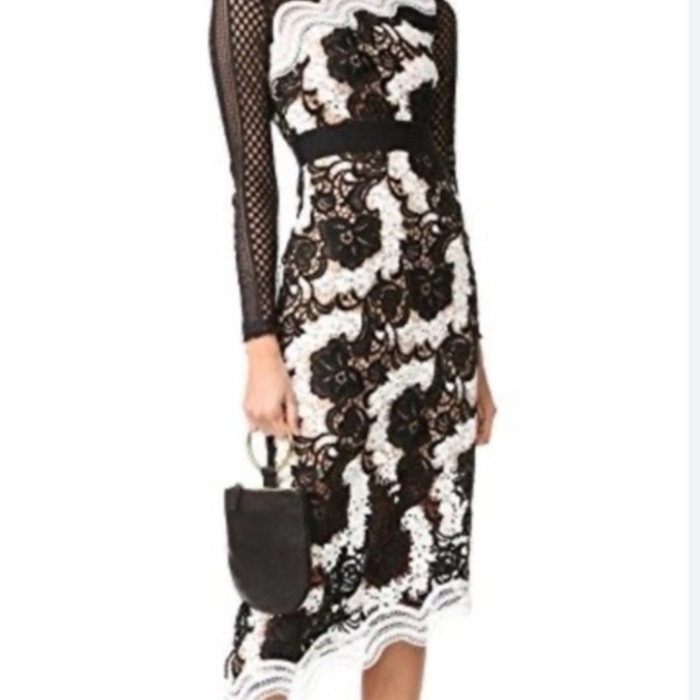 Self-Portrait Black and White Lace Eyelet Midi  Dress Size 6